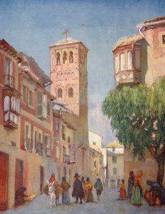 Toledo, scena uliczna (kolorowa litografia)