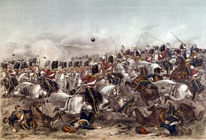 Bitwa pod kominiarką. Błyskotliwa szarża Scots Greys, 25 października 1854, rytowana przez Augustusa Butlera, opublikowana przez Stannarda i Dixona, Londyn, 6 stycznia 1855