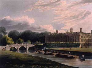Na zewnątrz Clare Hall, Cambridge, z „Historii Cambridge”, ryt. J. Bluck (fl.1791-1831), wyd. przez R. Ackermanna autorstwa Augustus Charles (after) Pugin