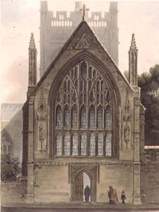 Na zewnątrz Merton College, naprzeciw północnego okna kaplicy Ante, ilustracja z „Historii Oksfordu”, grawerowana przez I. Sutherlanda, wyd. przez R. Ackermanna autorstwa Augustus Charles (after) Pugin