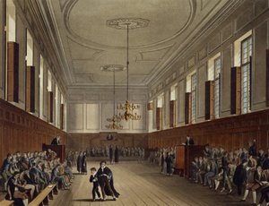 Eton School Room, z "History of Eton College", część "History of the Colleges", rytowane przez Josepha Constantine Stadlera (fl.1780-1812), opublikowane przez R. Ackermanna, 1816 (akwatinta)