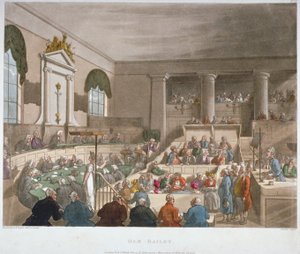 Widok wnętrza Domu Sesyjnego, Old Bailey, z rozprawą sądową, City of London, 1809