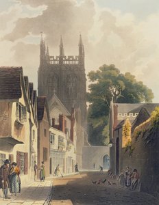 Magpie Lane, Oxford, ilustracja z „Historii Oksfordu” sztychowana przez J. Blucka (fl.1791-1831) wyd. R. Ackermann, 1813 (kolorowa akwatinta) autorstwa Augustus Charles Pugin