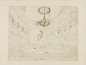 Studium teatru Astleya (recto); Studium kryształowych chadelierów w amfiteatrze Astleya (verso) autorstwa Augustus Charles Pugin