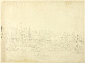 Studium dla Custom House, od strony Tamizy, z Mikrokosmosu Londynu autorstwa Augustus Charles Pugin