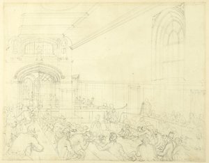 Studium dla Guild Hall, Badanie bankructwa przed wierzycielami, z Microcosm of London autorstwa Augustus Charles Pugin