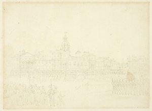 Studium dla Mount Guard, St James Park, z Microcosm of London autorstwa Augustus Charles Pugin