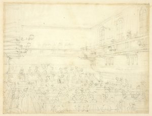 Studium spotkania kwakrów, z Mikrokosmosu Londynu autorstwa Augustus Charles Pugin