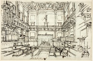 Studium dla Whitehall Chapel z Microcosm of London autorstwa Augustus Charles Pugin