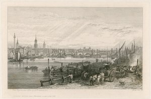 Budowa mostu New London Bridge, 1826 r. autorstwa Augustus Wall Callcott