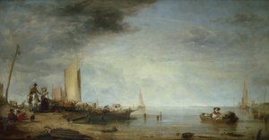 Holenderskie Łodzie Targowe, Rotterdam (olej na płótnie) autorstwa Augustus Wall Callcott