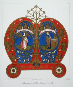 Monogram imienia Najświętszej Marii Panny, z „Słowniczka ozdób i dekoracji kościelnych”, litografia H.C. Maguire autorstwa Augustus Welby Northmore (after) Pugin