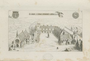 Alton - Zewnętrzna część szkoły przy klasztorze św. Jana: grawerowanie, 1842 r. autorstwa Augustus Welby Northmore Pugin