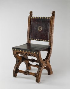 Krzesło X-Frame, wykonane przez Johna Webba, ok. 1847 (dąb, skóra i mosiądz)