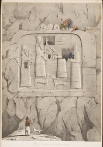 Asyryjska rzeźba naskalna (baw.), z Monuments of Niniveh, wyd. 1849 (grawerowanie) autorstwa Austen Henry Layard