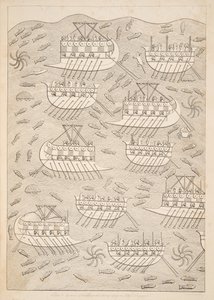 Wrogowie Asyryjczyków schroniący się na statkach (Kouyunlik), z Monuments of Niniveh, wyd. 1849 autorstwa Austen Henry Layard