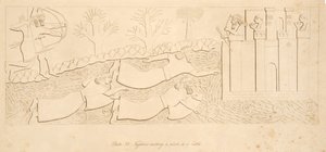 Uciekinierzy przeprawiający się przez rzekę do Zamku, z Monuments of Niniveh, pub. 1849 autorstwa Austen Henry Layard