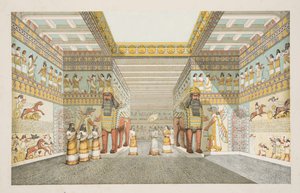 Rekonstrukcja Sali pałacu asyryjskiego, z Monuments of Niniveh, wyd. 1849 (grawerowanie ręcznie kolorowane)