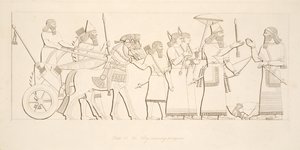 Król przyjmujący jeńców, z Monuments of Niniveh, wyd. 1849 autorstwa Austen Henry Layard