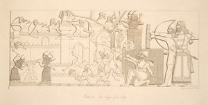 Oblężenie miasta, z Monuments of Niniveh, wyd. 1849 autorstwa Austen Henry Layard