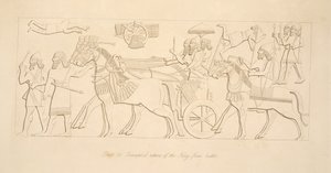 Triumfalny powrót króla z bitwy, z Monuments of Niniveh, wyd. 1849 autorstwa Austen Henry Layard