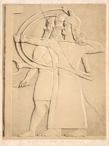Dwóch łuczników i Tarczownik, z Monuments of Niniveh, wyd. 1849