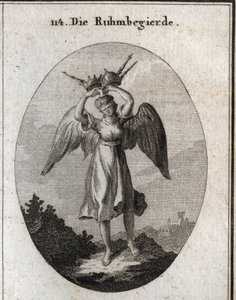 Alegoria ambicji. Jego skrzydła zaznaczają jego skłonność do wznoszenia się, a jego zuchwałość wyznaczają różnego rodzaju korony i berła. Opaska na oczy podkreśla jej brak rozeznania i ślepotę na wszystko, na co uważa, że zasłużyła. Grawerowanie w „”Ico autorstwa Austrian School