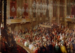 Koncert w Wiedniu w obecności rodziny cesarskiej. Malarstwo szkoły austriackiej z XVIII wieku. Zamek Schönbrunn autorstwa Austrian School