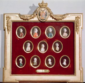 Józef II (1741-90) cesarz rzymski i król Czech i Węgier oraz jego bracia i siostry, w tym jego siostra Marie-Antoinette (1755-93) (wosk) autorstwa Austrian School
