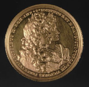 Medalion z portretami świętych cesarzy rzymskich Leopolda I (1640-1705) i Józefa I (1678-1711) autorstwa Philippa Heinricha, 1692 (złoty)