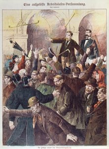 Policja przerywa wiec protestacyjny bezrobotnych robotników, 1897 autorstwa Austrian School
