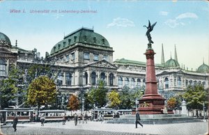 Pocztówka przedstawiająca Uniwersytet Wiedeński i pomnik Liebenberga, ok. 1915 autorstwa Austrian School