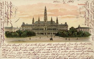 Pocztówka przedstawiająca ratusz w Wiedniu autorstwa Austrian School