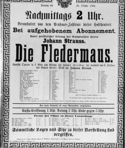 Plakat reklamujący „Die Fledermaus” Johanna Straussa Młodszego do spektaklu w Wiedeńskiej Operze Państwowej, 28 października 1894 (lito)