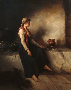 Dziewczyna przy kominku