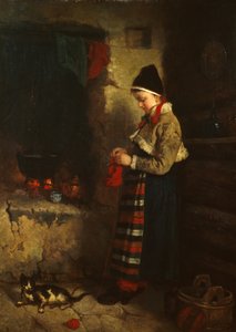 Dziewczyna robi na drutach autorstwa Axel Hjalmar Ender