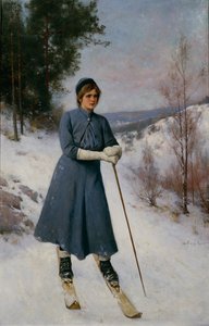 Dziewczyna na nartach (olej na płótnie)