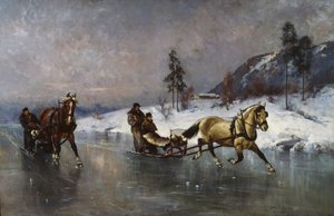 Kulig po lodzie (olej na płótnie)