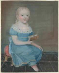 Portret dziewczyny o niebieskich oczach i niebieskiej sukience autorstwa B. Doyle
