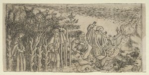 Dante zagubiony w lesie: ucieczka i spotkanie z Virgilem, Canto I autorstwa Baccio Baldini