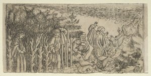 Dante zagubiony w lesie: ucieczka i spotkanie z Wergiliuszem, Canto I, 1481. autorstwa Baccio Baldini