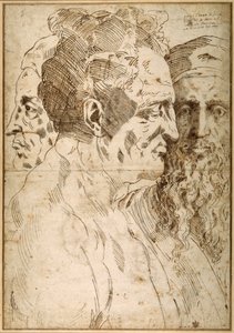 Zestaw trzech męskich głów (pióro i brązowy atrament oraz czarna kreda na papierze) autorstwa Baccio Bandinelli