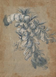 Projekt wystawnego nakrycia głowy z piórami, ca. 1620-56 .