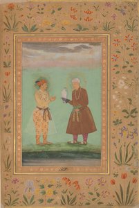 Jahangir i jego ojciec, Akbar, Folio z albumu Shah Jahan, verso: ca. 1630 autorstwa Balchand