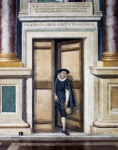 Fałszywe drzwi (XVI wiek), autorstwa Baldassare Croce (1558-1628), fresk, południowa ściana Sali Królewskiej, Ratusz, Rzym, Lacjum, Włochy autorstwa Baldassare Croce