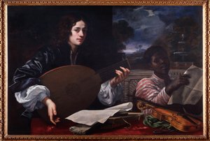 Portret lutnisty z czarnym śpiewakiem Obraz Baldassarre Franceschini dit Volterrano