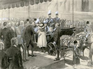 Król Edward VII i królowa Aleksandra - Stoisko Rady Hrabstwa Londynu na Trafalgar Square, 24 października 1902 r. (akwarela na papierze)
