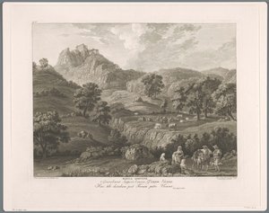 Widok na Roccagiovine Rocca Giovine (tytuł na obiekcie) Suite de VI vues des Environs de Rome (...) (tytuł serii)