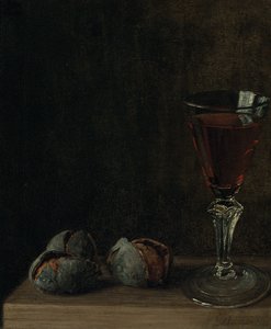 Kieliszek wina z orzechami włoskimi na stole autorstwa Balthasar Denner