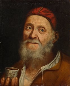Stary człowiek z kubkiem kawy autorstwa Balthasar Denner